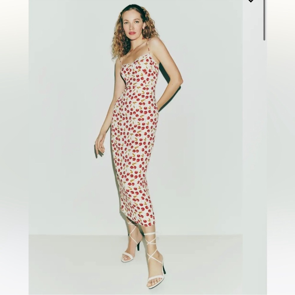 Reformation White and Red Floral Midi Dress